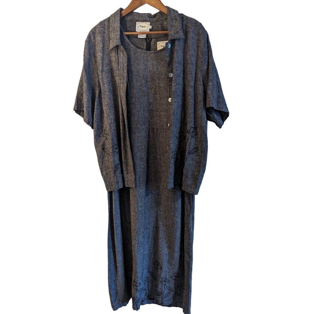 Country Wear Casuals 2-Piece Grey Linen Blend Maxi Dress with Matching Shirt XL